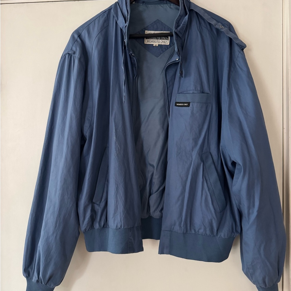 Members Only Slate Blue Bomber Jacket with Hood